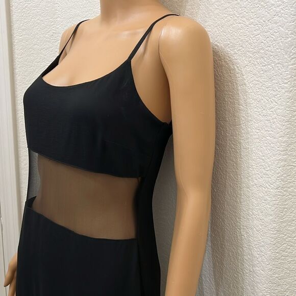 Curves Dress Medium Black Scoop Neck Sheer Waist Spaghetti Strap Slit Back Sexy - Picture 4 of 9